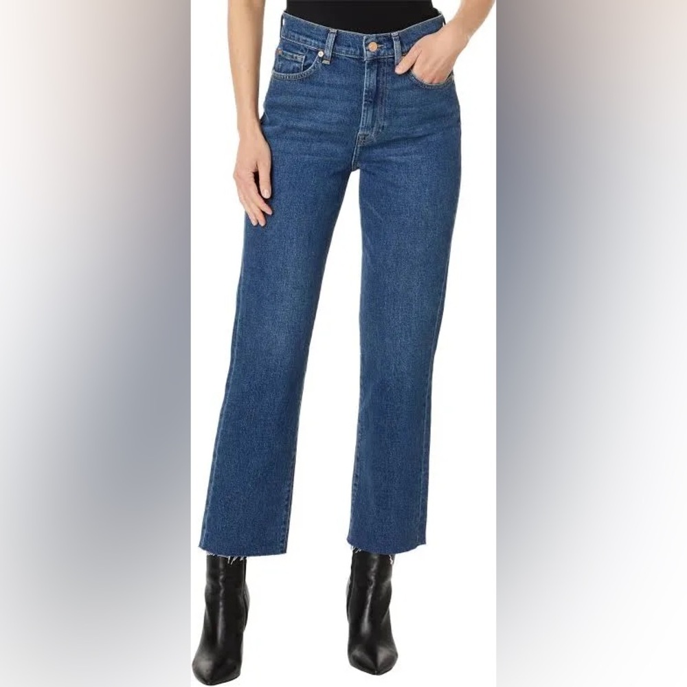 7 For All Mankind Sz 28 Women’s Logan Stovepipe Blue Bell Raw Cut Jeans